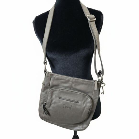 Fossil Hanover Leather Smoke Hued Crossbody Messenger Tote Bag Shoulder Purse - Picture 1 of 15